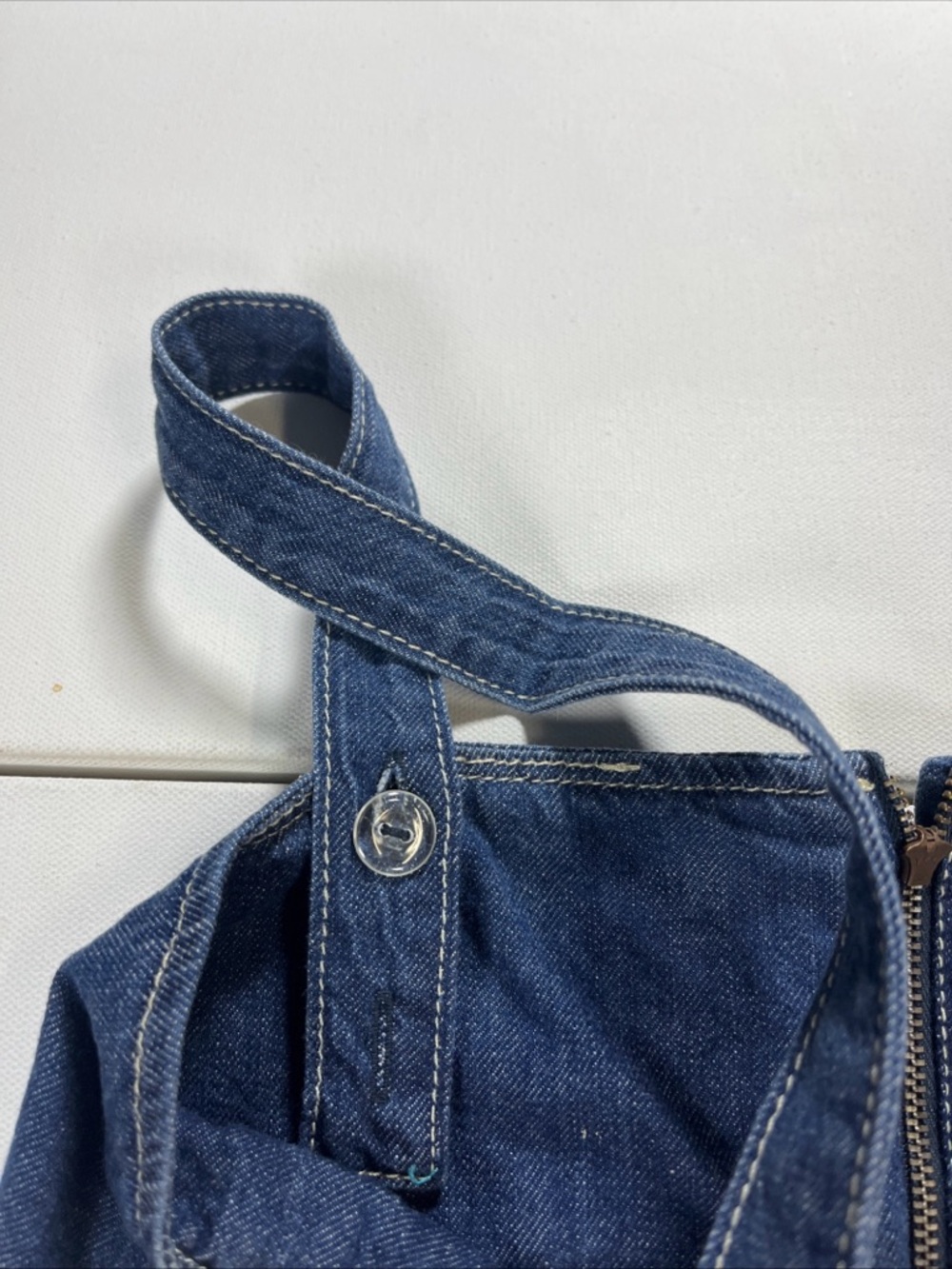 SOLD Reformation Denim Mini Dress Zip Womens Size 6 Minimal Cecil Adjustable - Picture 7 of 16